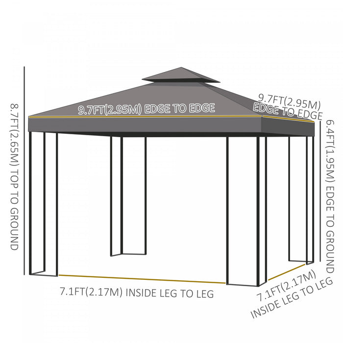 Outsunny 10' X 10' Patio Gazebo Outdoor, Canopy Shelter With Double-tier Roof, Pavilion Sidewalls For Garden Events, Brown