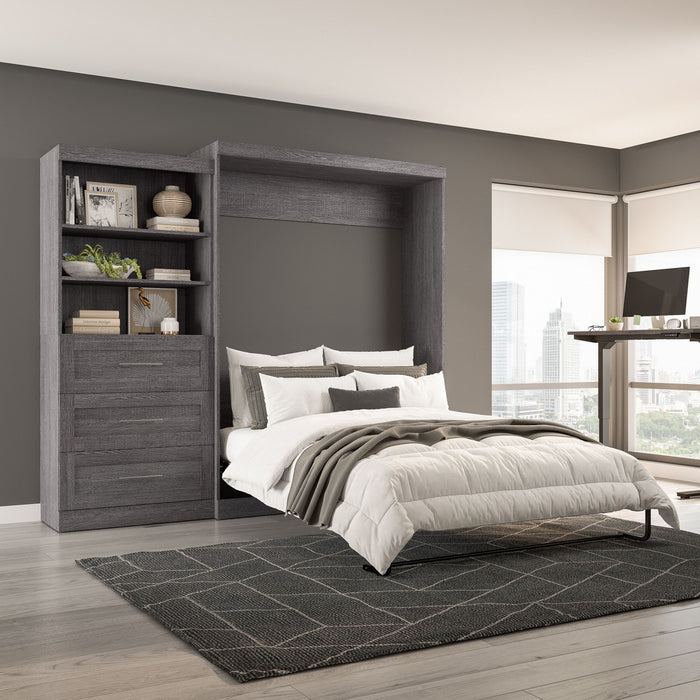 Bestar Pur Queen Murphy Bed and Shelving Unit with Drawers 101-Inch Wall Bed - Bark Grey