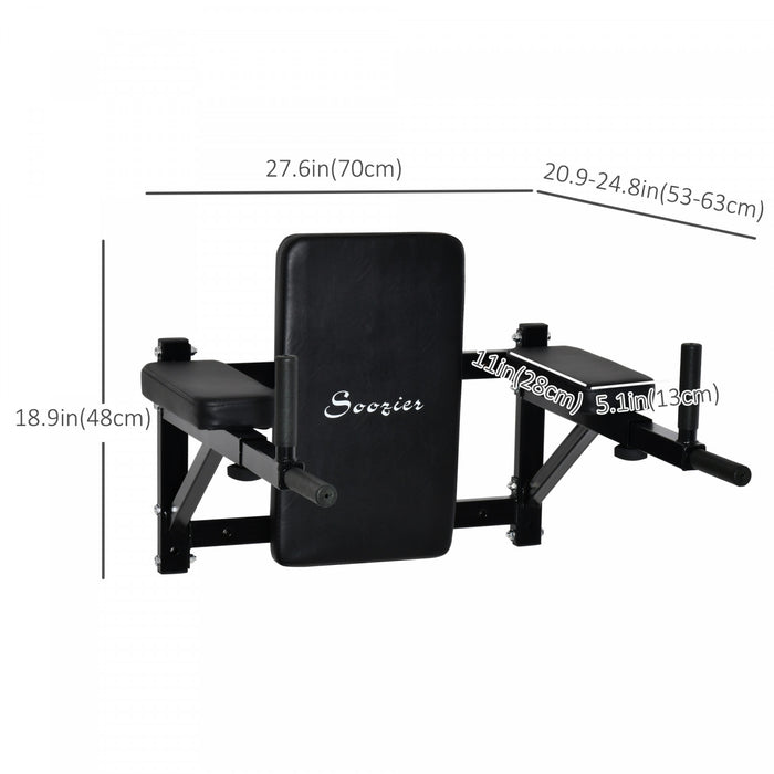 Soozier Wall Mounted Dip Station Multi-function Power Tower Set Home Gym Pull Up Bar Chin Up Exercise Bar Knee Raise Triceps Leg Dipping Raise Rack Black