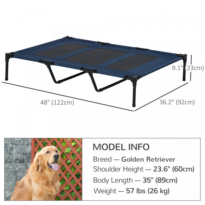 Pawhut D04-069db 48\" X 36\" X 9\" Elevated Pet Bed Raised Dog Cot With Carrying Bag, Dark Blue