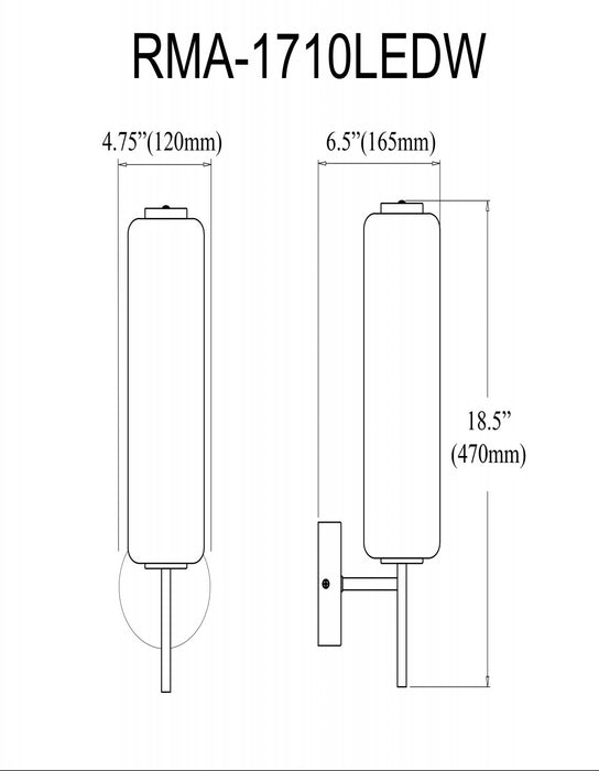 Dainolite Ramona LED Wall Sconce 10w Matte Black Clear Fluted Glass Lamp