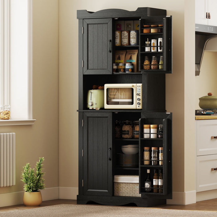 HOMCOM 73\" Kitchen Pantry Cabinet, Kitchen Hutch with Door Shelves, Black