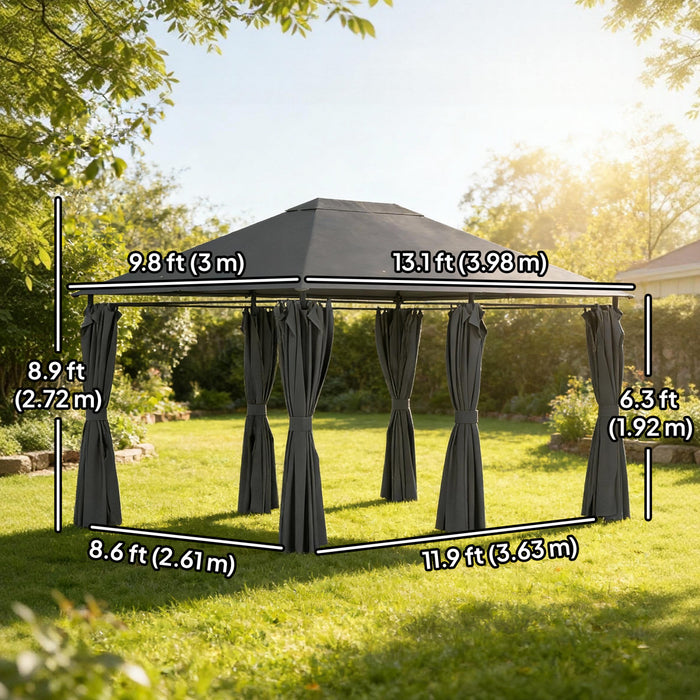 Outsunny 10' x 13' Outdoor Patio Gazebo w/ Steel Frame, Curtains, Dark Grey