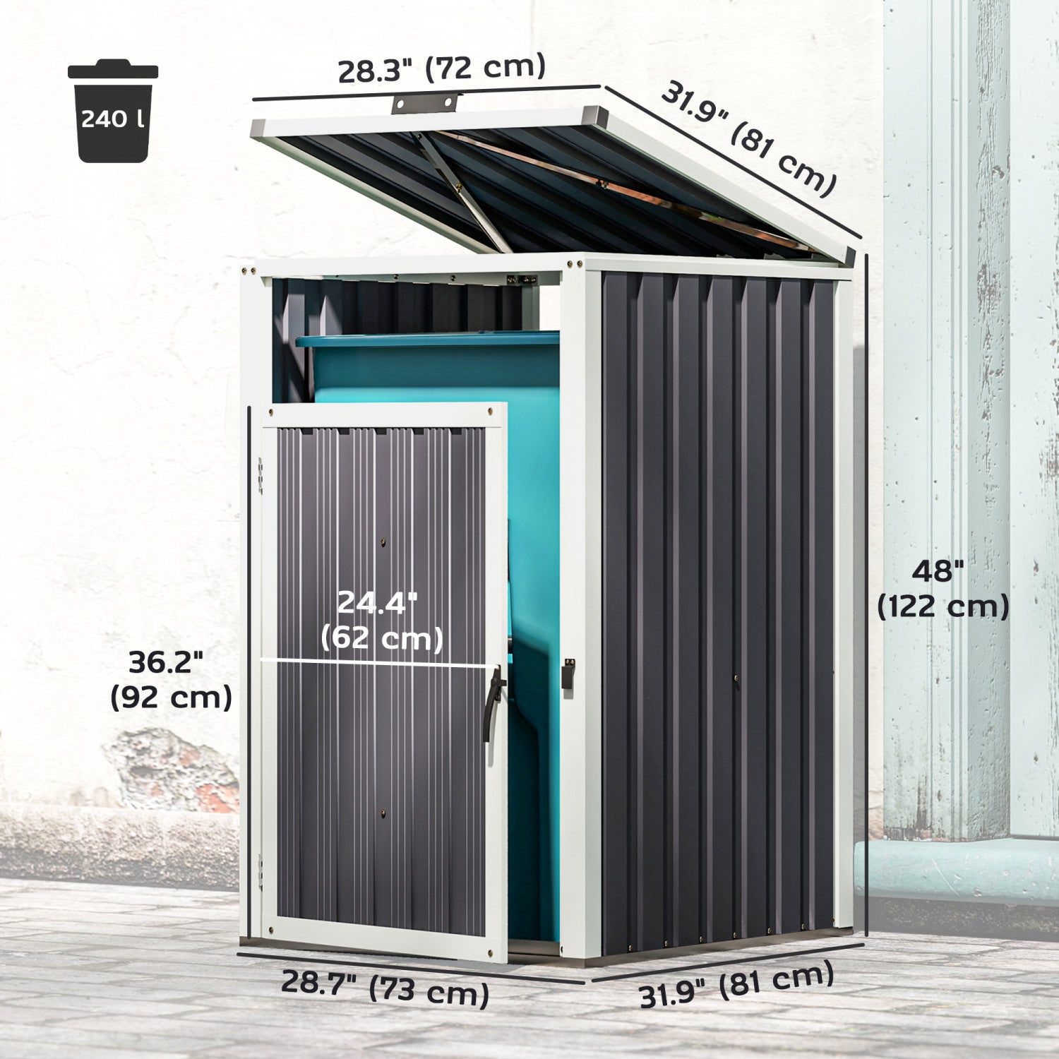 Outsunny Single Garbage Bin Shed, Lockable Storage Shed With Openab ...