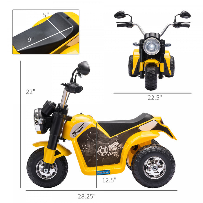 Aosom Kids Electric Motorcycle 6v Battery Powered Ride-On Ride-on Dirt Bike 3-wheels Motorbike With Horn Headlights Realistic Sounds 1.24mph Speed For Girls Boy 18 - 36 Months Yellow