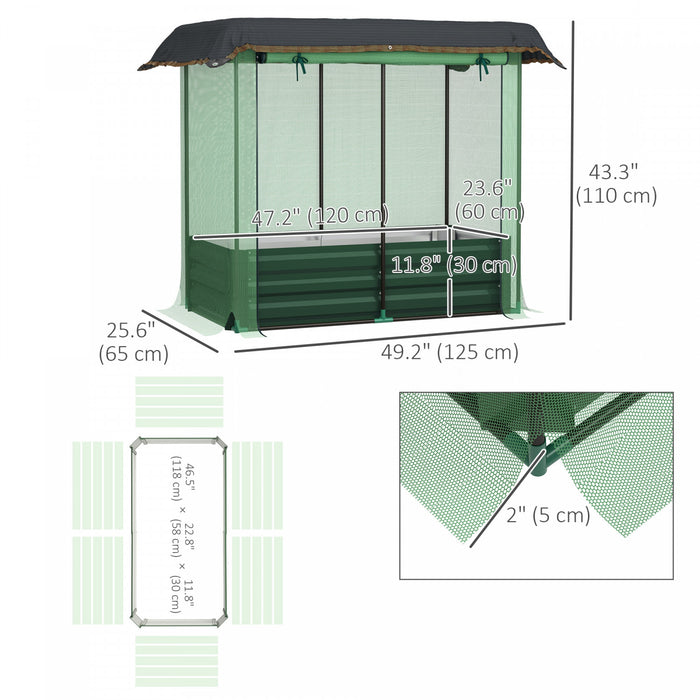 Outsunny Galvanized Raised Garden Bed With Crop Cage And Shade Cloth Green