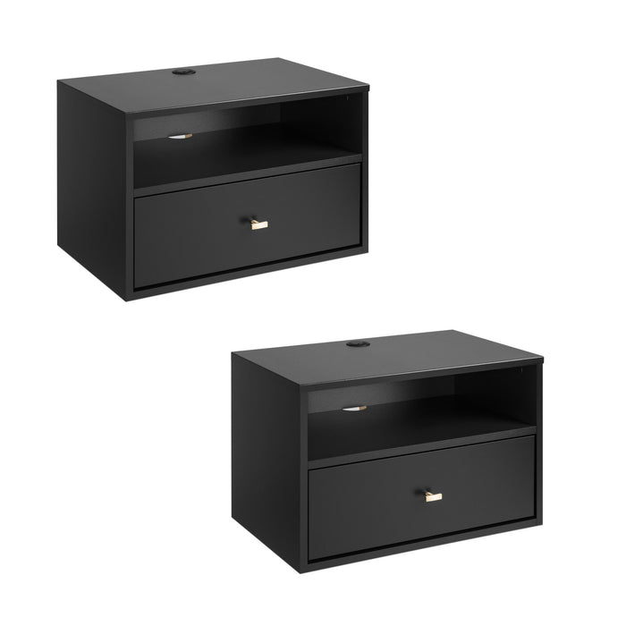 Floating Shelf with Drawer - Black