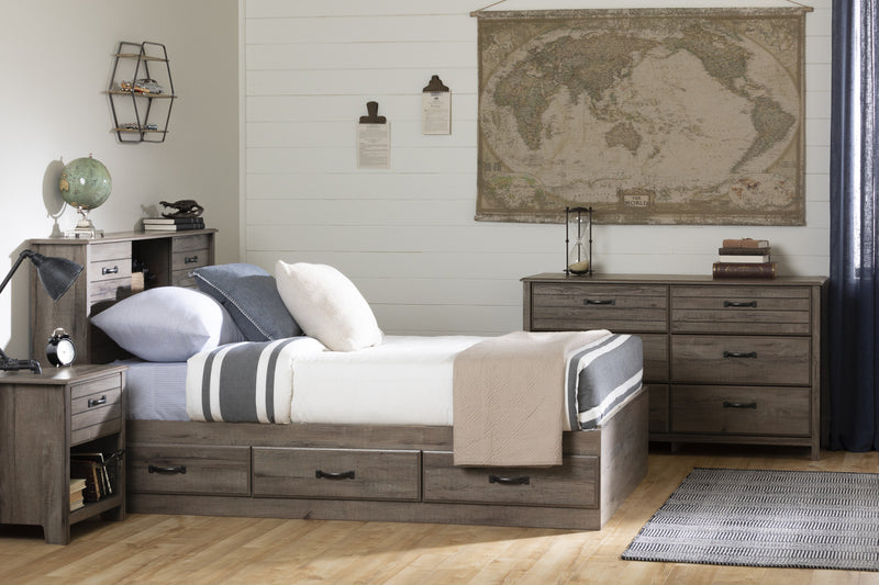 Ulysses Mates Platform Storage Bed with 3 Drawers Fall Oak - South Shore Full Bed