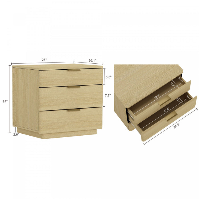Payton Modern 26\" Nightstand in Natural Oak (3-Drawer)