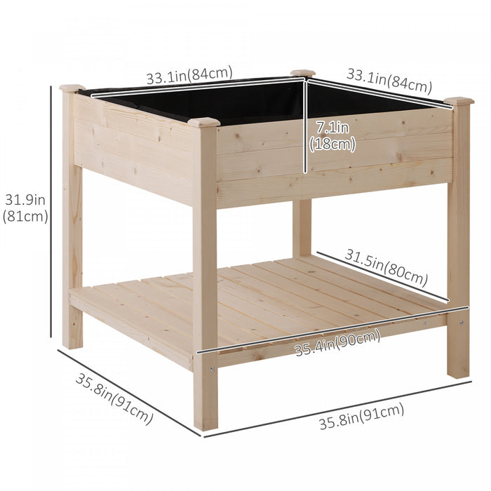 Outsunny Wooden Raised Garden Bed With Liner And Drainage Holes, Outdoor Elevated Planter Box With Legs And Storage Shelf, Garden Plant Stand Box