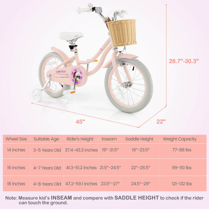 Costway 16\" Kid's Bike With Training Wheels Adjustable Handlebar Seat Handbrake Pink