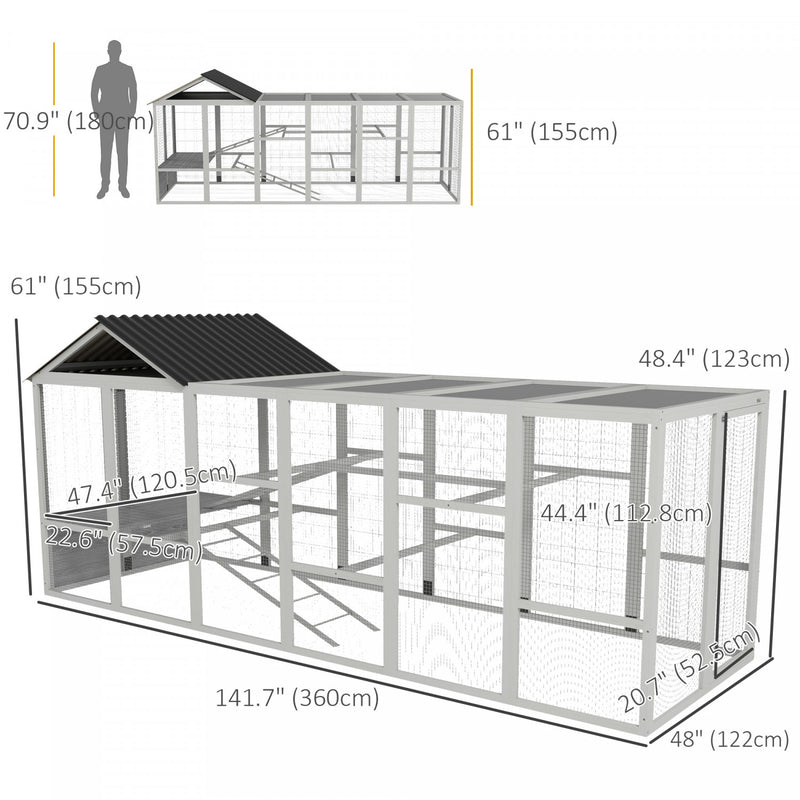 Pawhut Outdoor Wooden Chicken Coop With Run, Ramps, Perches, Storag ...
