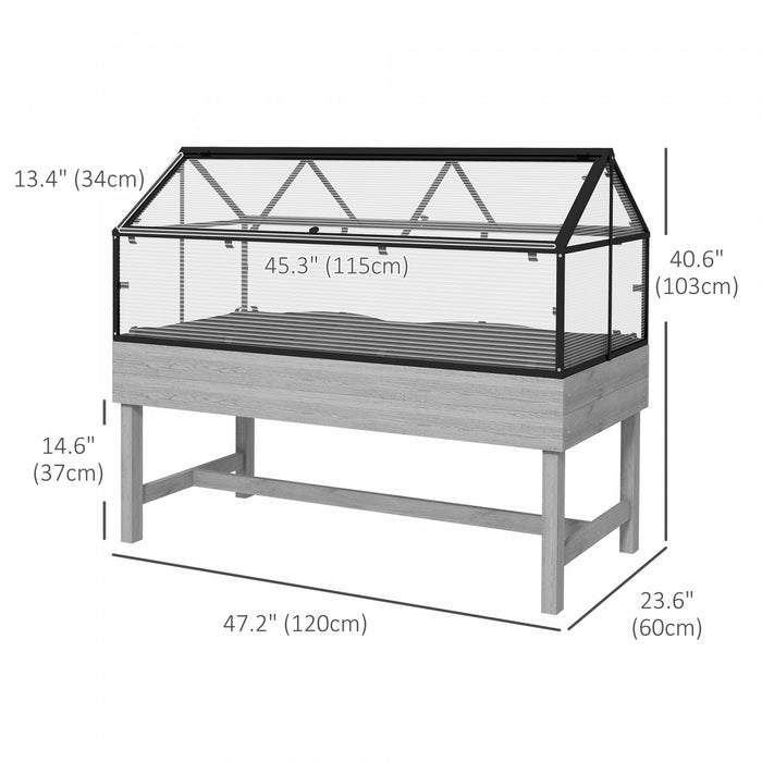 Outsunny Raised Garden Bed With Cold Frame Greenhouse Vent Distressed Grey