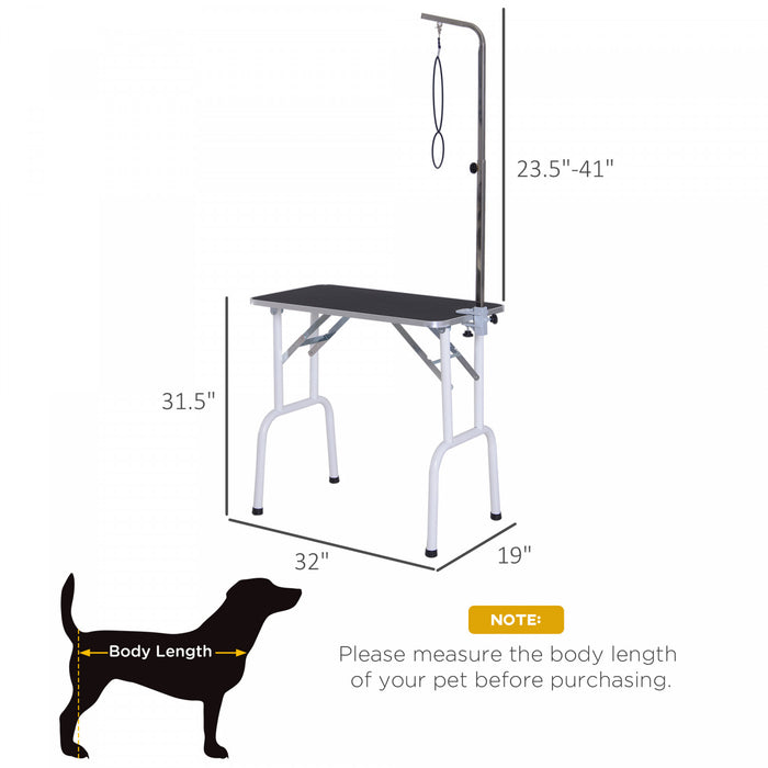 Pawhut 32in Foldable Dog Grooming Table For Small Dogs, Pet Grooming Table For Dogs Cats With Adjustable Arm, Non-slip Surface, Black