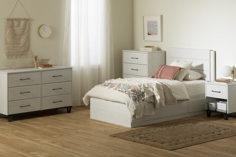 Arlen Mates Bed With 3 Drawers And Headboard Set - White Pine 