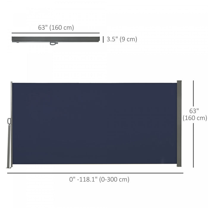 Outsunny 118\" X 63\" Retractable Side Awning Patio Outdoor Folding Privacy Screen With Resistance To Uv Rays & Wind, Dark Blue