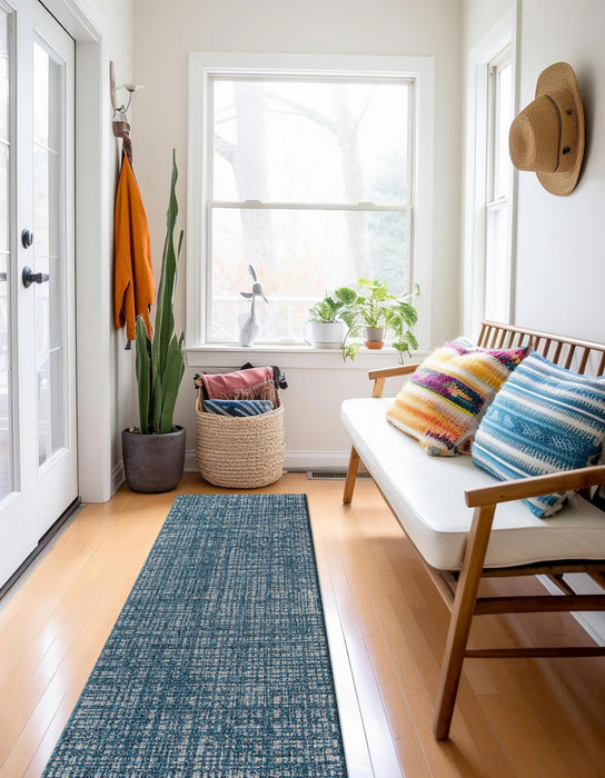 Nayah Contemporary 2'0\" x 10'0\" Runner Rug in Blue Indoor Area Rug