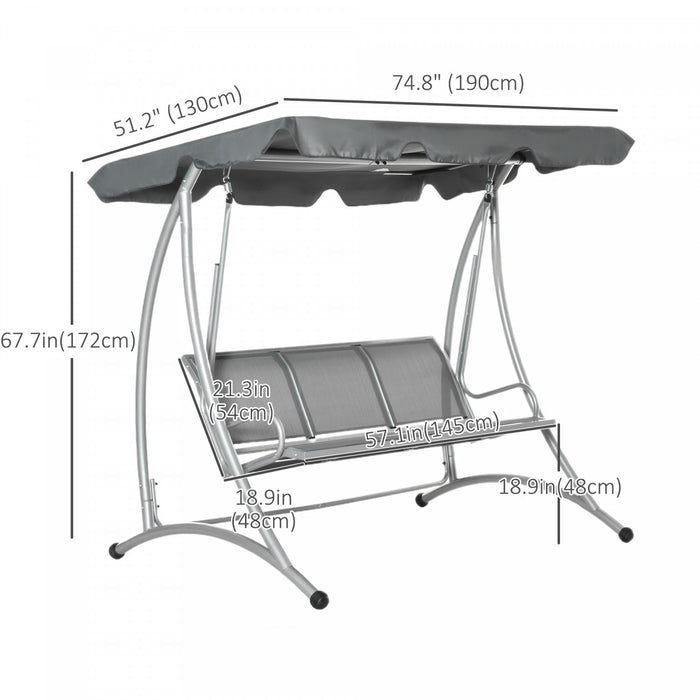 Outsunny 3 Person Patio Swing Seats With Adjustable Canopy Outdoor Swing Chair Bench For Garden, Poolside, Dark Grey