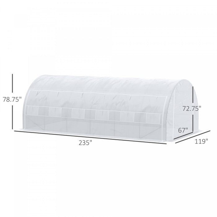 Outsunny Large Walk-in Greenhouse, 20'x10'x6' Tunnel Greenhouse With Zippered Door And 12 Roll-up Windows, Outdoor Green House For Garden Plant, White