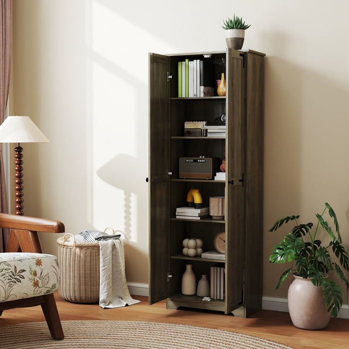 HOMCOM 67\" Farmhouse Pantry Cabinet, Tall Storage Cabinet, Distressed Grey