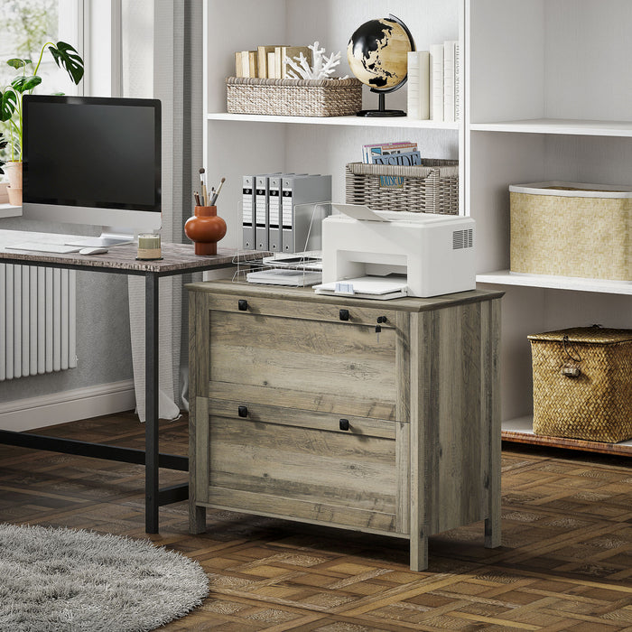 HOMCOM 2 Drawer Lateral File Cabinet for Letter, A4, Legal Size, Grey Oak