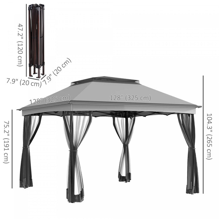 11'x11' Pop Up Canopy 2-tier Soft Top Gazebo W/ Mesh Netting, Light Grey