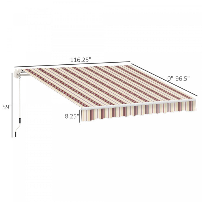 Outsunny 10' X 8' Manual Retractable Awning Shelter W/ Crank, Red Stripe