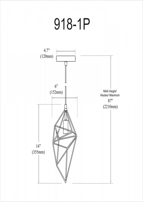 Dainolite Stalactite 1 Light Pendant Black Finish Lamp