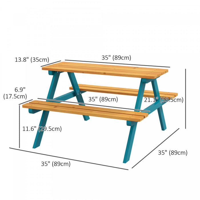 Outsunny Kids Picnic Table, Wooden Kids Table And Chair Set Outdoor Activity For Girls Boys Gift Aged 3-8 Years Old, For Backyard Garden Lawn, Natural Wood