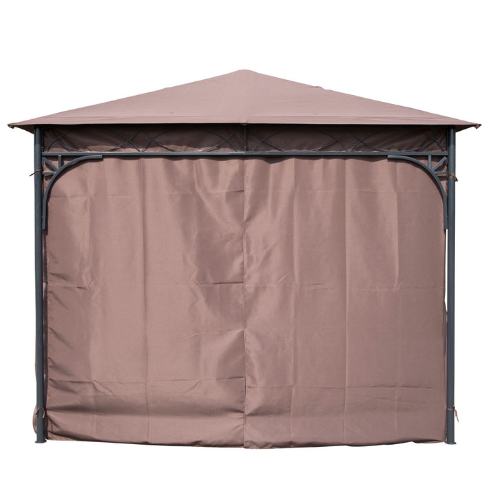 Outsunny 10x10ft Steel Garden Gazebo Patio Canopy Outdoor Event Party Tent Backyard Sun Shelter With Curtain Coffee