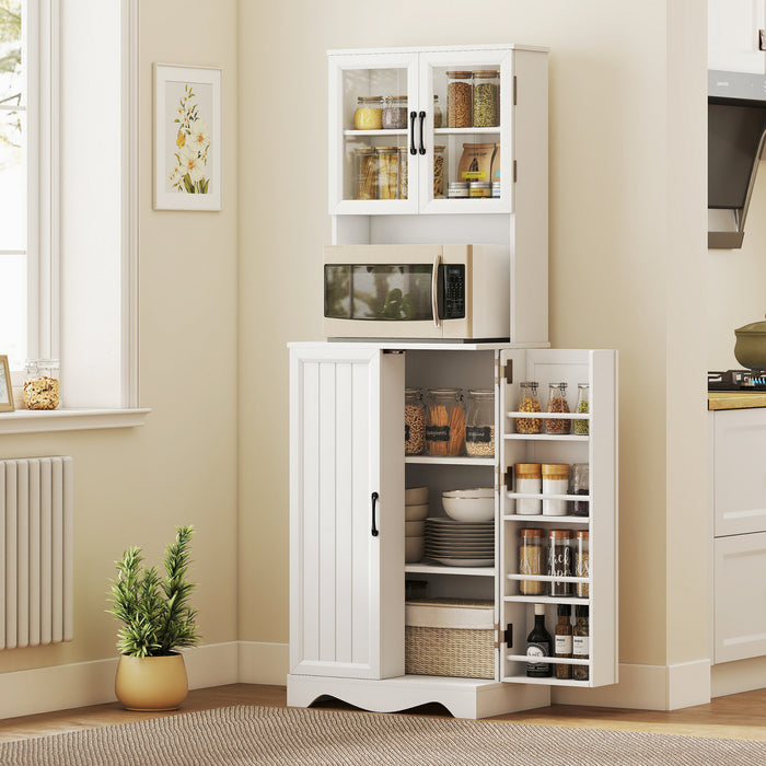 71\" Kitchen Pantry Cabinet, Kitchen Hutch with 8 Door Shelves, White