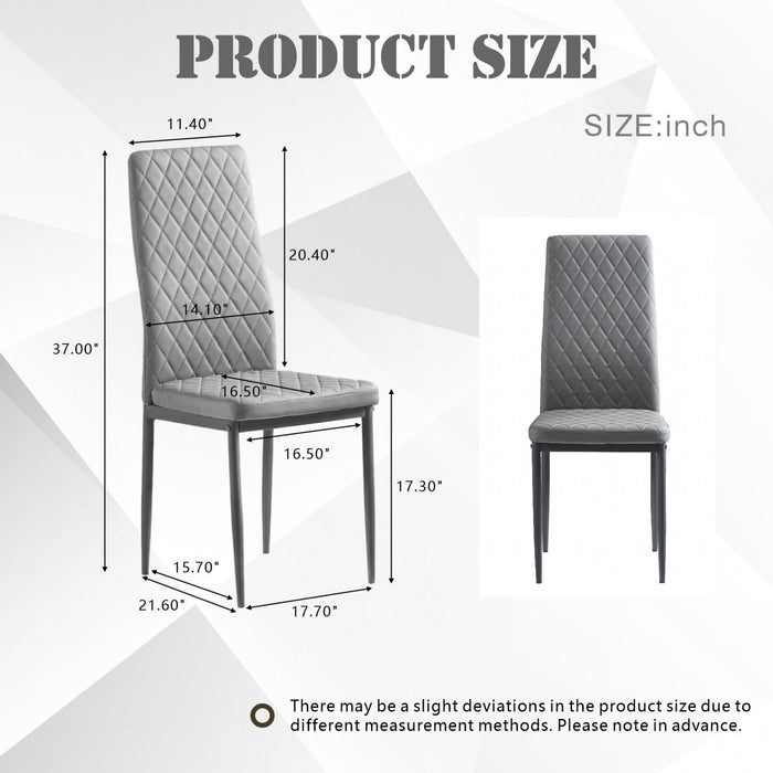 Ava Modern Diamond Grid Pattern Dining Chair Set (4-Pack) with Fireproof Leather and Metal Frame,Grey