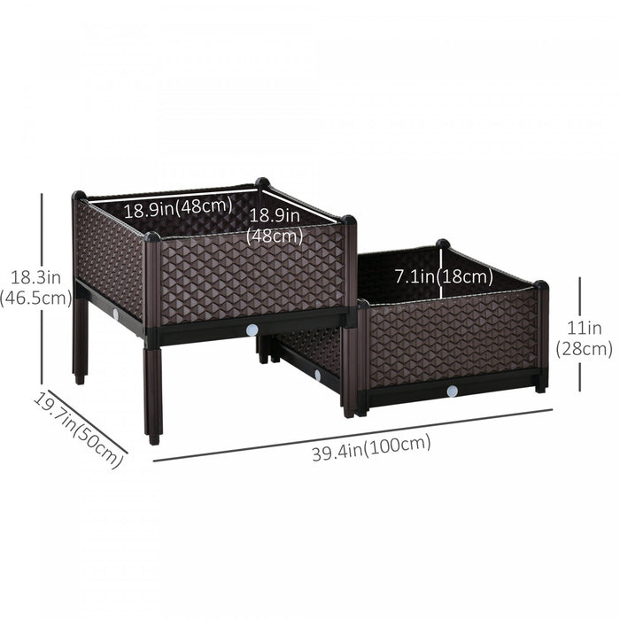 Outsunny Set Of 2 Plastic Raised Garden Bed, Planter Box, Flower Vegetables Planting Container With Self-watering Design And Drainage Holes For Patio Balcony