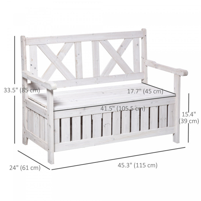 Outsunny 2-seater Wooden Outdoor Bench With 29 Gal Storage Box, White
