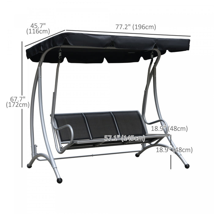 Outsunny 3 Person Patio Swing Seats With Adjustable Canopy Outdoor Swing Chair Bench For Garden, Poolside, Black