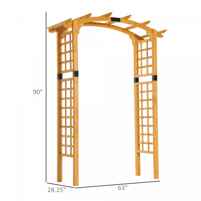 Outsunny 7.5ft Wood Garden Arch Trellis, Outdoor Walkway Round Pergola Style Arbor For Decorative Climbing Plants, Patio, Lawn, Backyard Party, Ceremony Decoration Accessories, Yellow