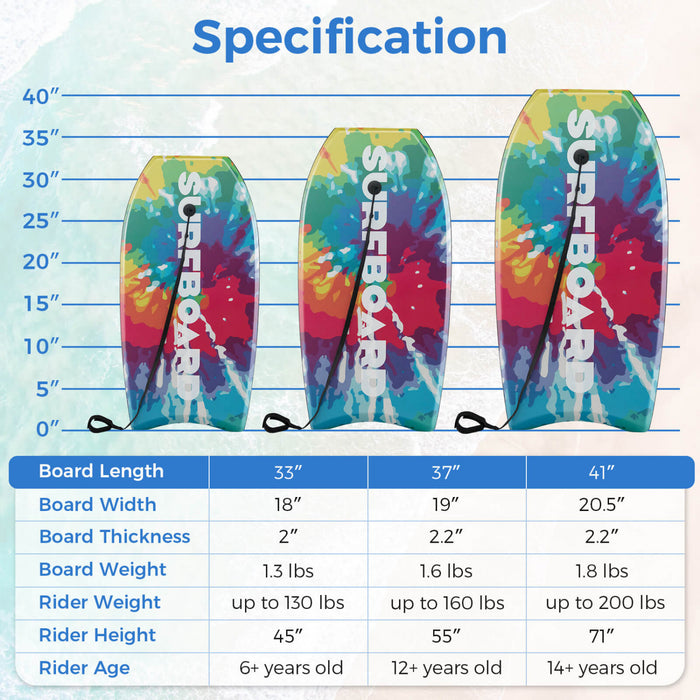 Costway 41\" Lightweight Body Board With Eps Core Xpe Deck Hdpe Bottom Crescent Tail Colorful