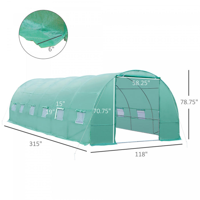 Outsunny 26.2' X10' X 6.7' Large Walk In Tunnel Greenhouse Garden Plant Seed Green House Premium Steel Frame