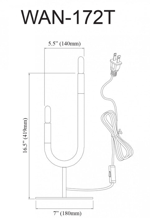 Dainolite Wand 2 Light Table Lamp Matte Black Finish