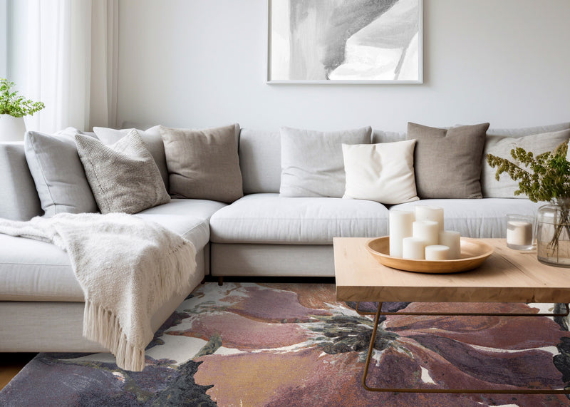 Amelia Dense Cream Pink Purple Floral Area Rug - 5'3\" x 7'7\"