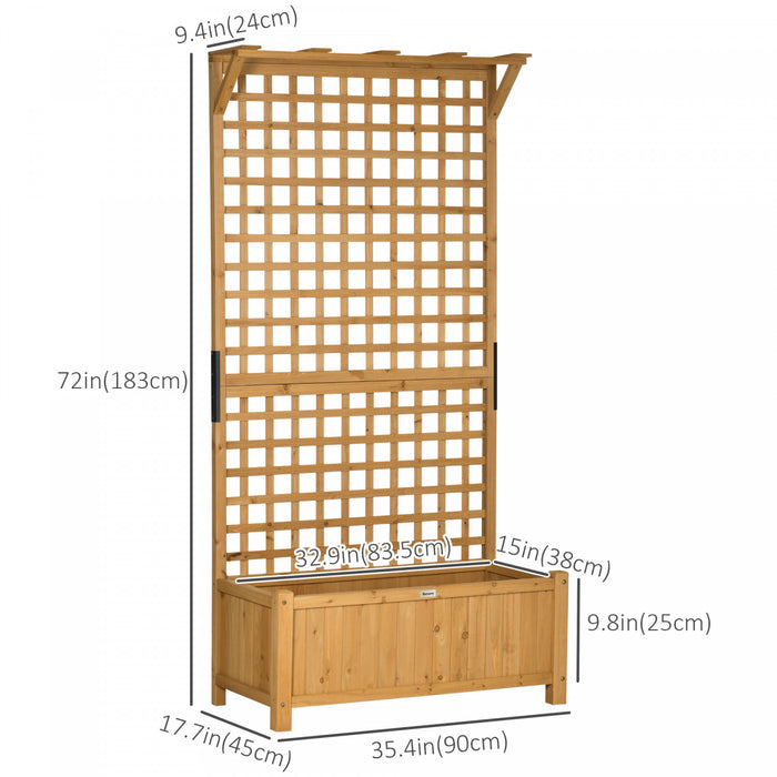 Outsunny Raised Garden Bed, Wood Planter With Trellis For Vine Climbing, Privacy Screen Planter Box To Grow Vegetables, Herbs, And Flowers For Backyard, Patio, Deck, Yellow