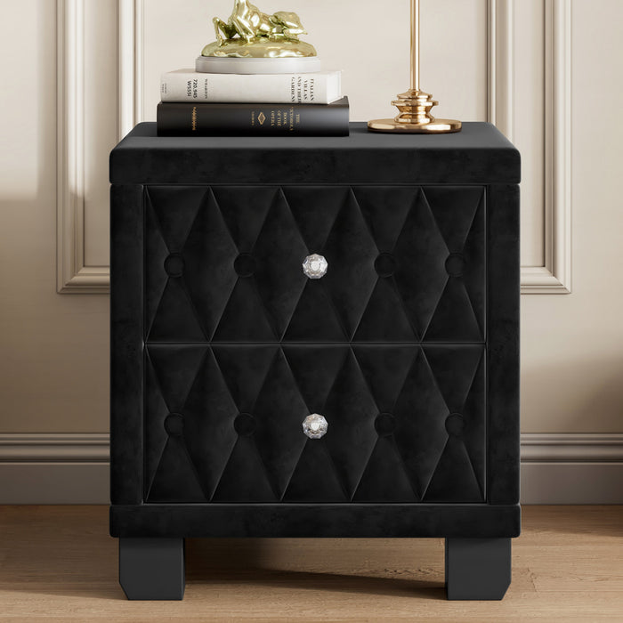 Sophia Elegant Velvet Nightstand with Drawers and Button-Tufted Design,Black