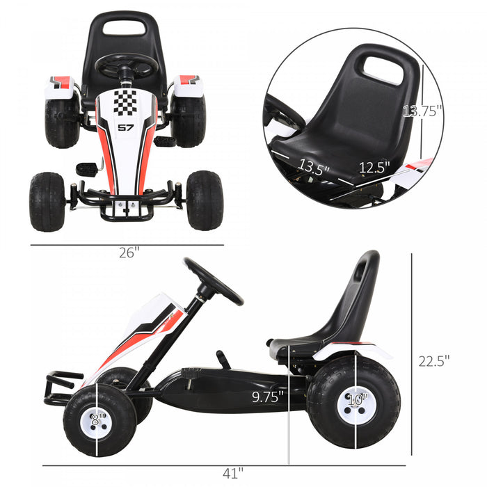 Aosom Pedal Go Kart Children Ride On Car Racing Style With Adjustable Seat, Plastic Wheels, Handbrake And Shift Lever, White