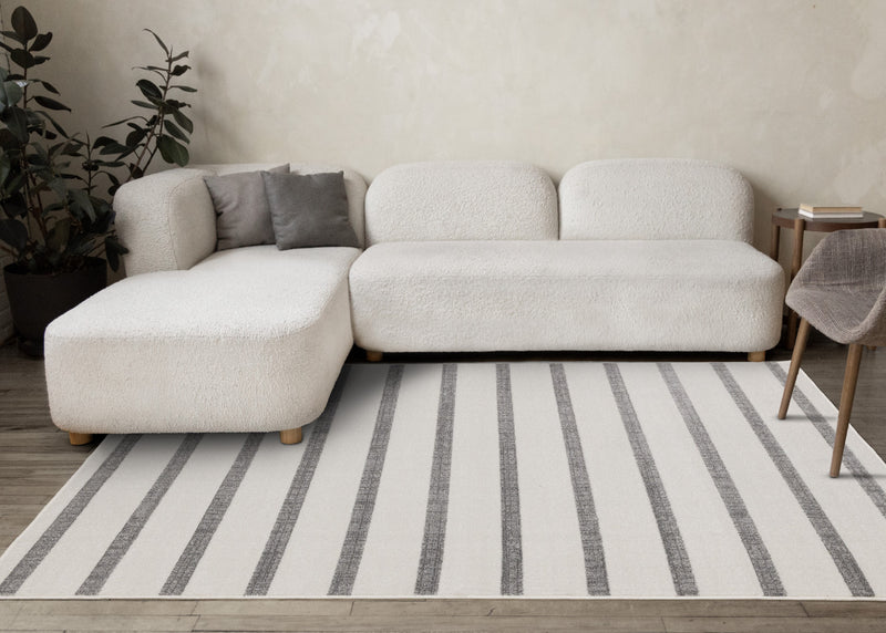 Covington Grey White Striped Rug, 7'10\" x 10'6\" Indoor Area Rug