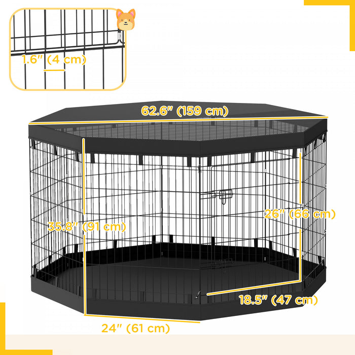 Pawhut Dog Playpen, 8 Panels Foldable Dog Pen With Waterproof Bottom Pad, Sunproof Top Cover, 36\"h Dog Fence For Indoor Outdoor, For Medium Small Dogs And Pets