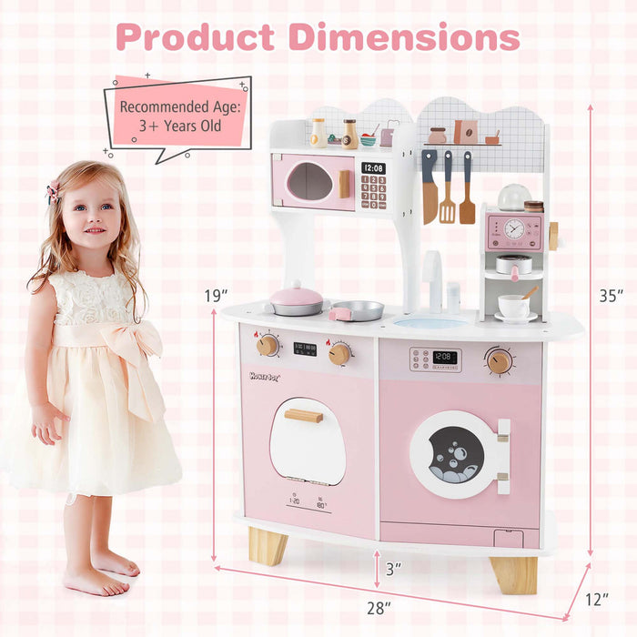 Costway Wooden Kids Kitchen Playset Pretend Play Kitchen With Coffee Maker & Microwave