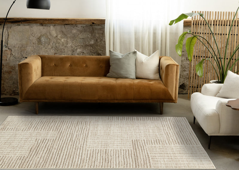 Florence Brown Cream Geometric Linework Design Rug, 6'7\" x 9'6\" Indoor Area Rug