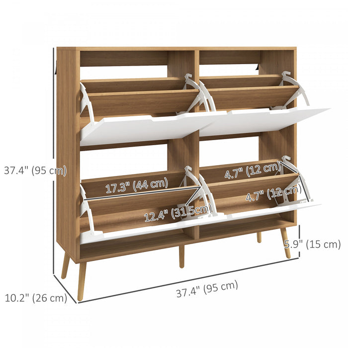 HOMCOM Shoe Cabinet with 4 Flip Drawers and Adjustable Shelves, Natural