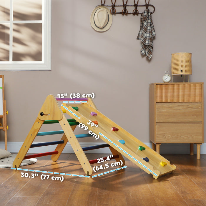 Qaba Pikler Triangle Set, Climbing Toys For Toddlers With Ramp, 3 In 1 Climbing Toys Indoor Baby Jungle Gym For 18-48 Months, Multicoloured