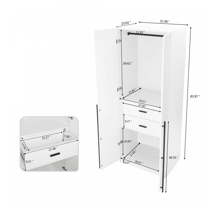 Lee Modern 32\" Wardrobe Closet in White - Set of 3 Armoire